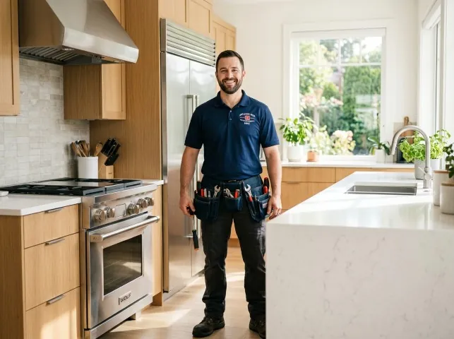 Appliance Repair Hero technician in a Austin, TX kitchen after an appliance repair