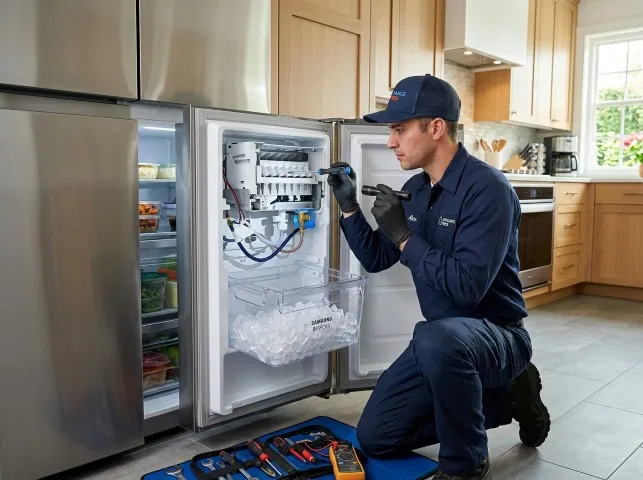 Appliance Repair Hero technician repairing a refrigerator ice maker in Austin, TX